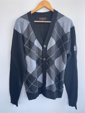 Brogue Black & Gray Argyle Button-Up Cardigan